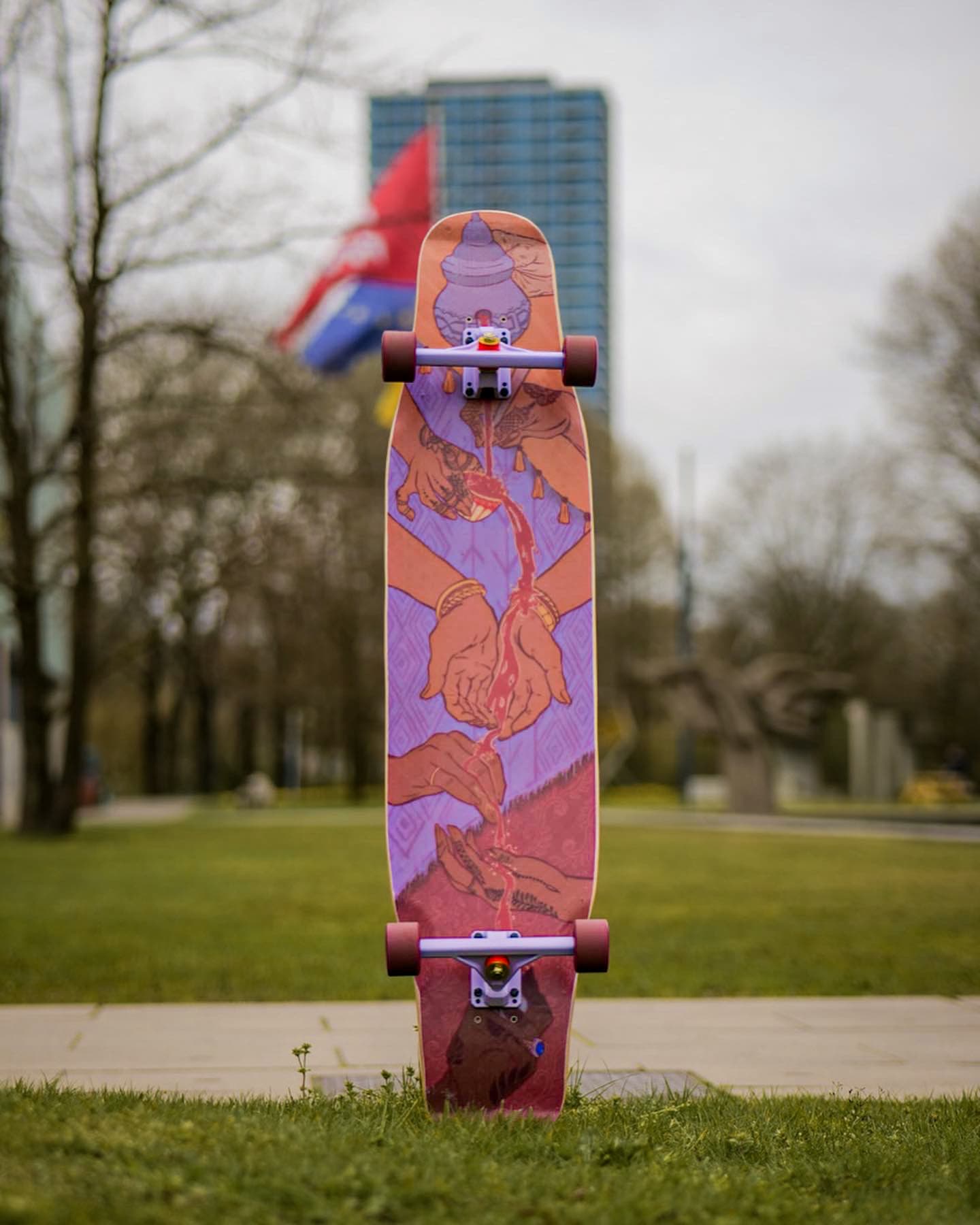 Back of the Spill the tea Longboard Design showing the full artwork